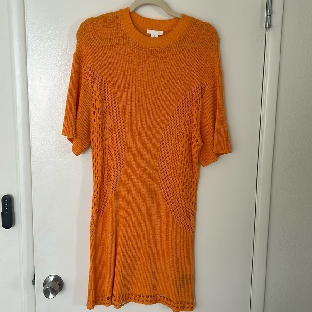 H&M Oversized Orange Crochet Short Sleeve Dress